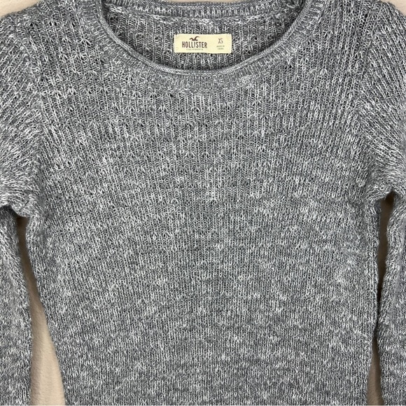 XS Hollister Grey Knit Long Sleeve Top Sweater Ivory  Lace  Boho Cotton - Picture 3 of 9